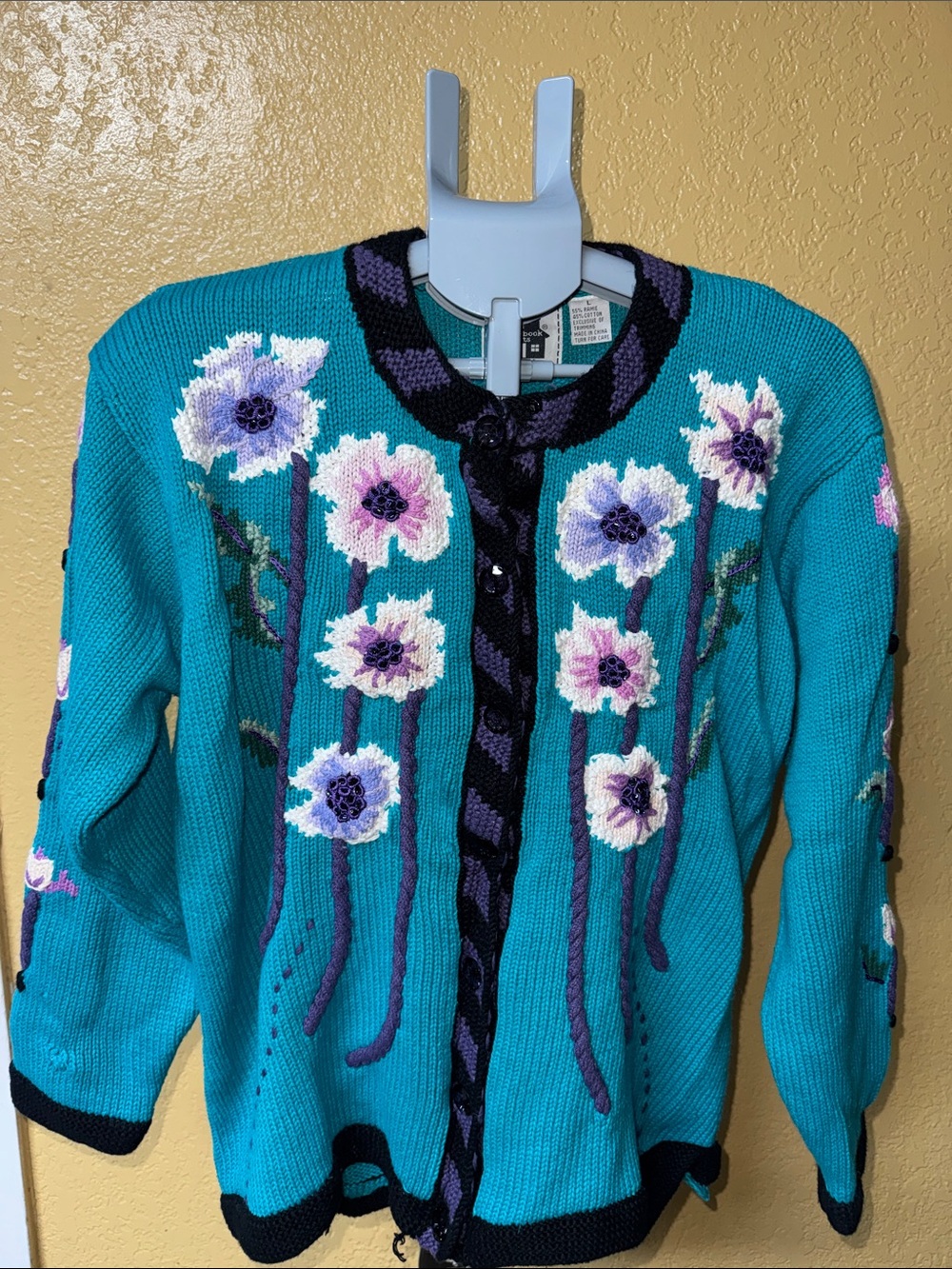 Storybook Knits Teal Floral Embroidered Cardigan